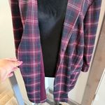Maurice's  Open Front Blazer Long Line Navy Blue Red Plaid Business Casual Stretch Photo 6