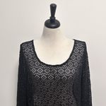 MiracleSuit  Black Open Knit Scoop Neck 3/4 Sleeve Pullover Coverup Dress XL Photo 1