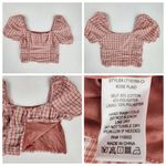 Vestique Pretty in Plaid Cropped Top with Puff Sleeves Size M Rose Pink Photo 4