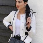 ZARA Tweed Weave Blazer Jacket W/ Bejeweled Buttons White NEW Photo 0