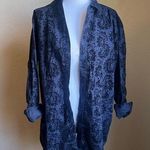 Beverly Hills Polo Club blue velvet floral long sleeve button down short | m Photo 0