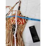 Alyn Paige Brown Orange Halter Neck Wood Beads Animal Print Maxi Dress Cruise Photo 7