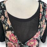 Vintage 90s Maxi Dress Black Pink Pastel Dark Floral Scoop Neck Pinafore Flowy Photo 8
