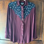 Vintage Western Burgundy and Navy Daisy Embellished Button Down Shirt M Purple Size M Photo 5