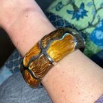 Deep Earth Tone Enamel Golden Swirl Bangle Bracelet Gold Photo 0