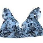 Aerie Bikini Top Triangle Ruffle Trim Palm Leaf Print Blue Black XXL Photo 0