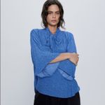 ZARA  Blue Polka Dot Tie Neck Flowy Oversized Blouse Small Chic Fairy 90s Photo 2