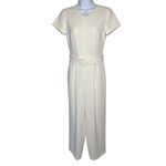 Club Monaco Womens Hidden Zip V-Neck Belted Jumpsuit in Cream - Size 00 Photo 0