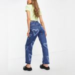 Topshop Oversized Mom Jeans with Bleached Hearts in Mid-Blue | 24P Photo 1