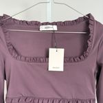 GUIZIO NY Fleur Ruffle Top Long Sleeve Square Neck Crop Top Cafe Color NWT Purple Size M Photo 1