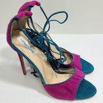 Chic Fuchsia Suede Fringe Sandals Concise Ultra High Heels Lace Photo 0
