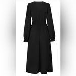 NEW Black Smocked Waist Button Front Long Puff Sleeve Midi Dress Size L Photo 6