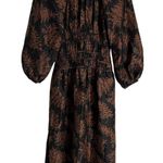 Rebecca Taylor Arden Black Floral Blouson Sleeve Scoop Ruched Silk Midi Dress XS Photo 12