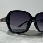 Black & Gold Oversized Square Sunglasses Polarized Tinted w Crystal Frames Nwt Photo 3