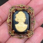 Vintage Old Celluloid Cameo Ornate Victorian Brooch Photo 2