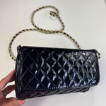 La Regale LTD Quilted Black Patent Clutch Handbag Chain Crossbody Purse Black Photo 0
