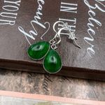 Vintage West Germany Emerald Green Pear Cabochon Stainless Steel Dangle Earrings Photo 1