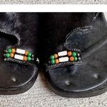 Naked Feet Sandals Flats 8.5 Beaded Toe Loop Black Leather Nubuck Square… Photo 3