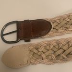 BELT BROWN LEATHER AND TAN BRAIDING WEAVED BELT SILVER BUCKLE Photo 3