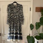 Ulla Johnson  Nadia Dress Indigo Silk Cotton Batik Metallic Midi Dress Size 2 Boh Photo 1