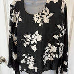 Vince Camuto Womens Black Floral Print Bell Sleeve Blouse Size M Photo 0