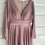 Mac Duggal Mac Duggal Pink Satin Velvet Long Sleeve V-Neck Midi Cocktail Formal Dress- NWT Photo 7