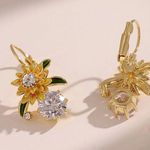 Crystal Daisy Flower Dangle Drop Earrings for Women,Elegant Flower Earrings Gold Photo 1