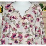 Krazy Kat Chiffon Pink Floral Blouse Roll Tab Sleeve Plus 3X Causal Night Out Photo 1