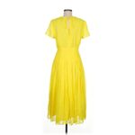 J.Crew NWT Midi in Bright Kiwi Yellow Embroidered Chiffon Short Sleeve Dress 2 Photo 9
