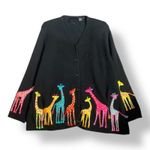 Vintage Michael Simon Giraffe Cardigan Black Embroidered Animal Print Sweater Size 3X Photo 0