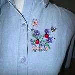 Bonworth Embroidered Shirt Women’s Blue Short Sleeve Button Down Floral Garden Photo 1