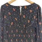 Free People Dress Smocked Black Floral Print Square Neck Long Puff Sleeves Small Photo 9
