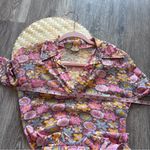Vintage 1970’s mesh retro floral print disco collar button‎ down blouse Pink Photo 3