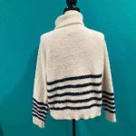Fauvux fashion white and dark blue striped fuzzy turtleneck sweater Photo 2
