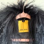 Anna Irion Black Mongolian Lamb Trim Collar & Cuff Gray Denim Jacket size Medium Photo 11