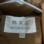 Brown Puffer Coat with Faux Fur Hood Size L Photo 1