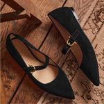 Boden Flat Buckle Mary Jane Ballet Flats Size 37 Suede Black Pointed Toe Shoes Photo 0