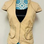 Marciano Blazer Women 10 Tan Deep V Zip Front Gold Studs Cap Sleeves Peplum Back Photo 0