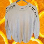Poof White Crew Neck Sweater with‎ Laced Shoulder Design Size Small Photo 0