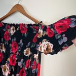 Altar'd State Alter’d State Maxi Dress S‎ Black Red Rose Floral Smocked Off The Shoulder Boho Photo 3