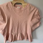 Umgee  Oversized Peplum Top Size Medium Pink Ruffles Cotton Blouse Short Sleeve Photo 1