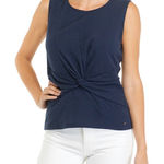 Tommy Hilfiger  Blue Ribbed‎ Twist Sleeveless Top Blouse LARGE Casual Preppy Photo 0