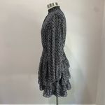 EXPRESS  Black & White Speckled Smocked Mock Neck Tiered Ruffle Mini Dress Size L Photo 7