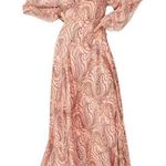 Free People NWT  Mirage Maxi Dress Long Sleeve Flowy Boho Peach Combo Size 2 NEW Photo 6