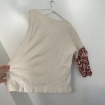 Anthropologie  ANTHRO Annette Top Cream Beige Floral Sleeve Waffle Knit Thermal M Photo 13
