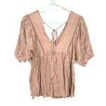 All in Favor  Size‎ Small Brown Short Sleeve Blouse V Neck and Back Gauze-y Shirt Photo 1