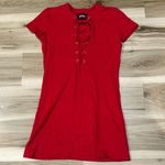 Reformation Caroline Lace Up Knit Red T-Shirt Mini Dress Women’s Small Photo 3