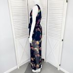 ASTR the Label Abstract Print Sheer Wide Leg Jumpsuit Navy Blue Medium Photo 2