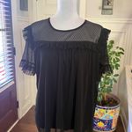 Milan Kiss NWOT Elegant Swiss Dot Black Ruffle Top Size L Photo 0