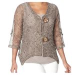 Nina Leonard  Mocha Brown Coconut Button Knit Bolero Cardigan size XL Photo 0